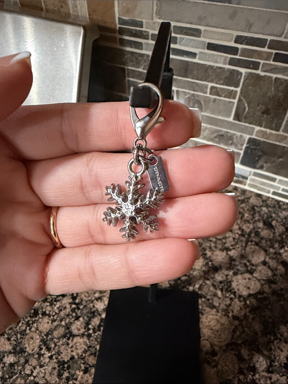Coach Silver Snowflake Charm Keychain Clip